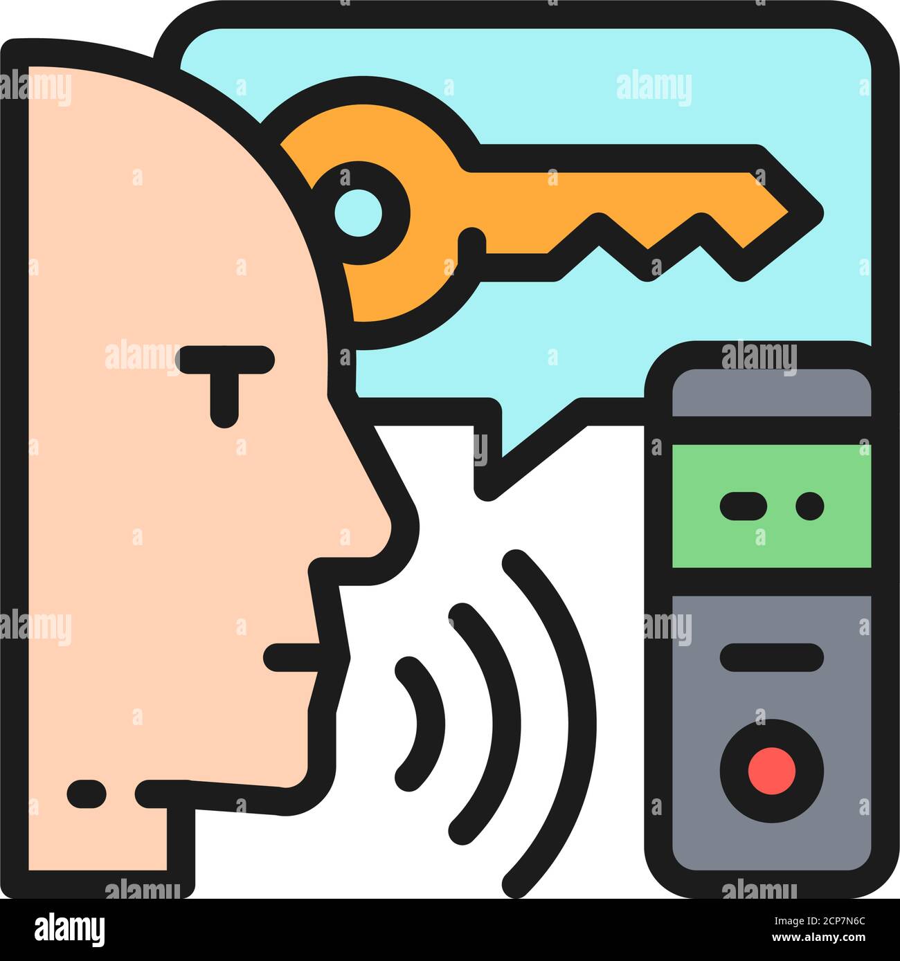 Tasto MAN Speaks per il sistema di assistenza vocale, icona della linea a colori per il riconoscimento vocale. Illustrazione Vettoriale