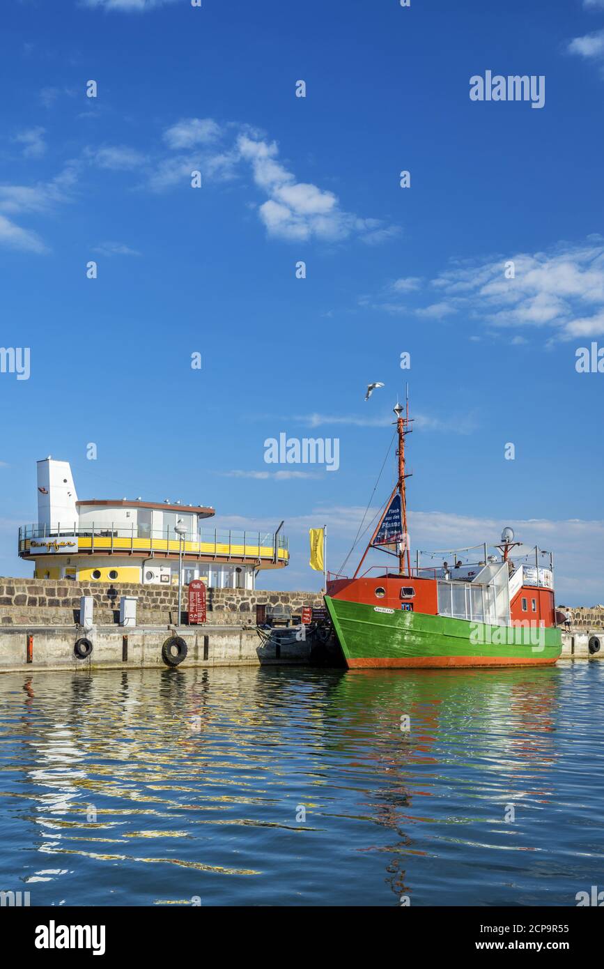 Taglierina nel porto di Sassnitz, Isola di Ruegen, Meclemburgo-Pomerania occidentale, Germania Foto Stock