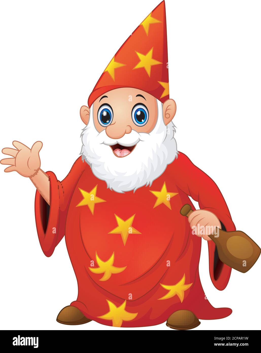 Vecchio mago rosso che tiene una bottiglia Illustrazione Vettoriale