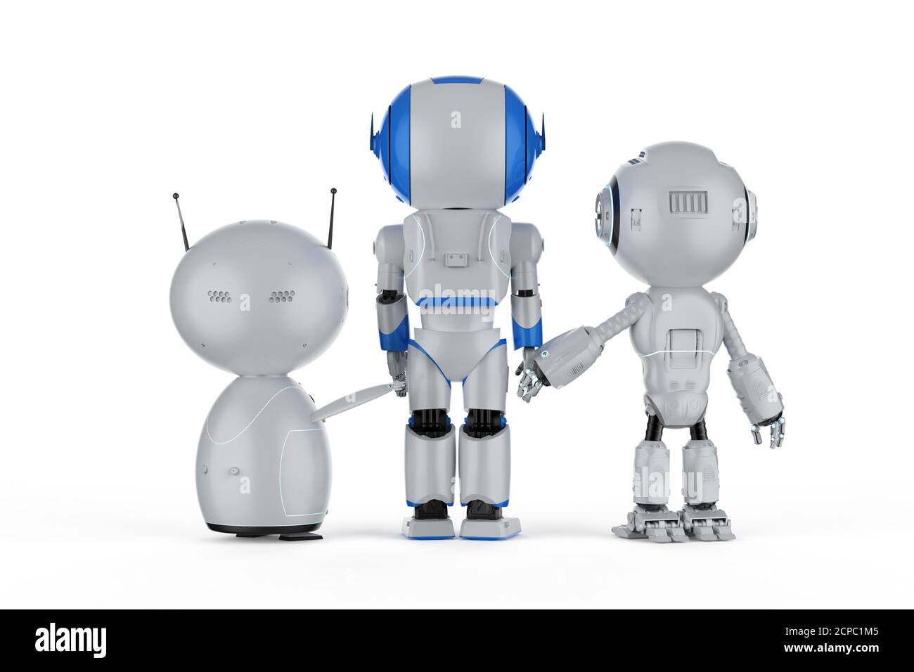 gruppo di rendering 3d di robot di intelligenza artificiale con carattere cartoon Foto Stock