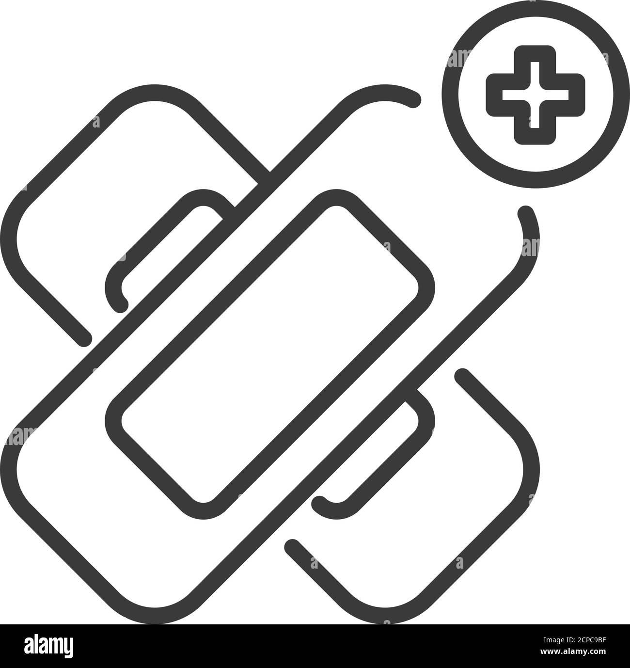 Cerotto medico elastico linea nera icona. Concetto di bendaggio adesivo. Accedi alla pagina Web, all'app mobile, al pulsante, al logo. Segno isolato del vettore. Illustrazione Vettoriale