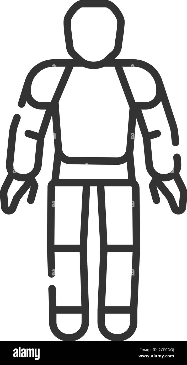 Icona della linea nera Android. Robot umanoide o organismo sintetico. Innovazione tecnologica. Firma per pagina Web, app. Elemento di progettazione GUI UI UX. Illustrazione Vettoriale