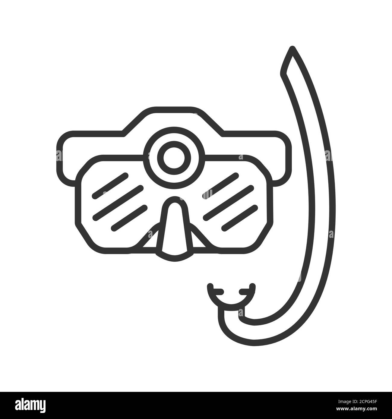 Maschera subacquea con icona della linea nera dell'Action Camera. Concetto di dispositivo elettronico impermeabile. Pittogramma per pagina web, app mobile, promo. Schermata UI UX. Utente Illustrazione Vettoriale