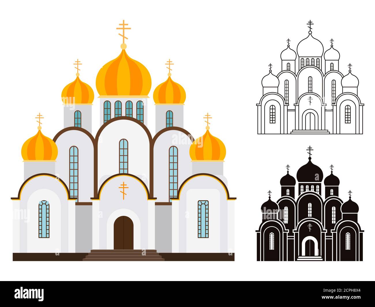 Chiesa ortodossa edifici vettore isolato su sfondo bianco Illustrazione Vettoriale