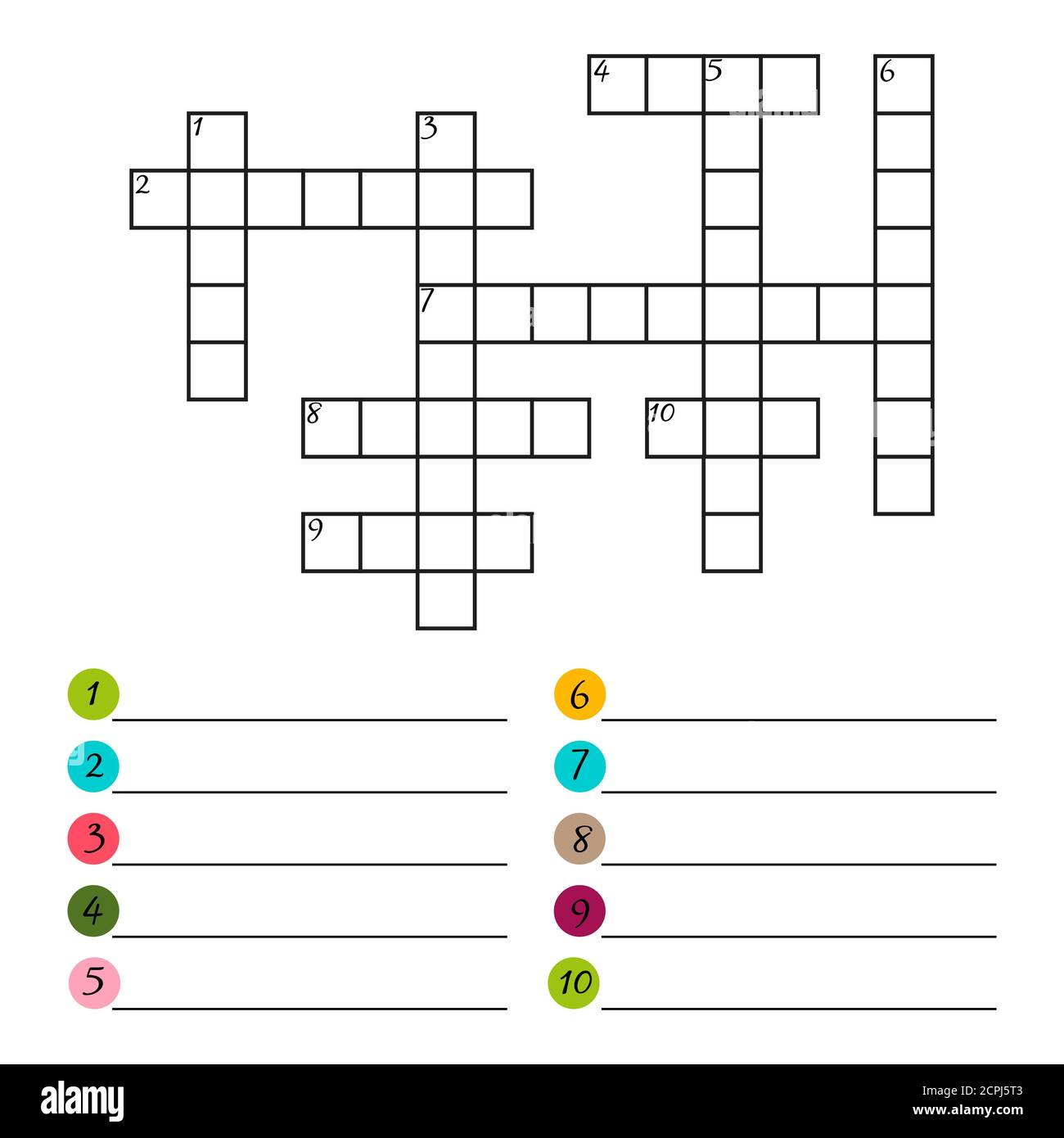 Modello di puzzle vettoriale crossword isolato su sfondo bianco. Illustrazione di crossword gioco, hobby intelligence Illustrazione Vettoriale