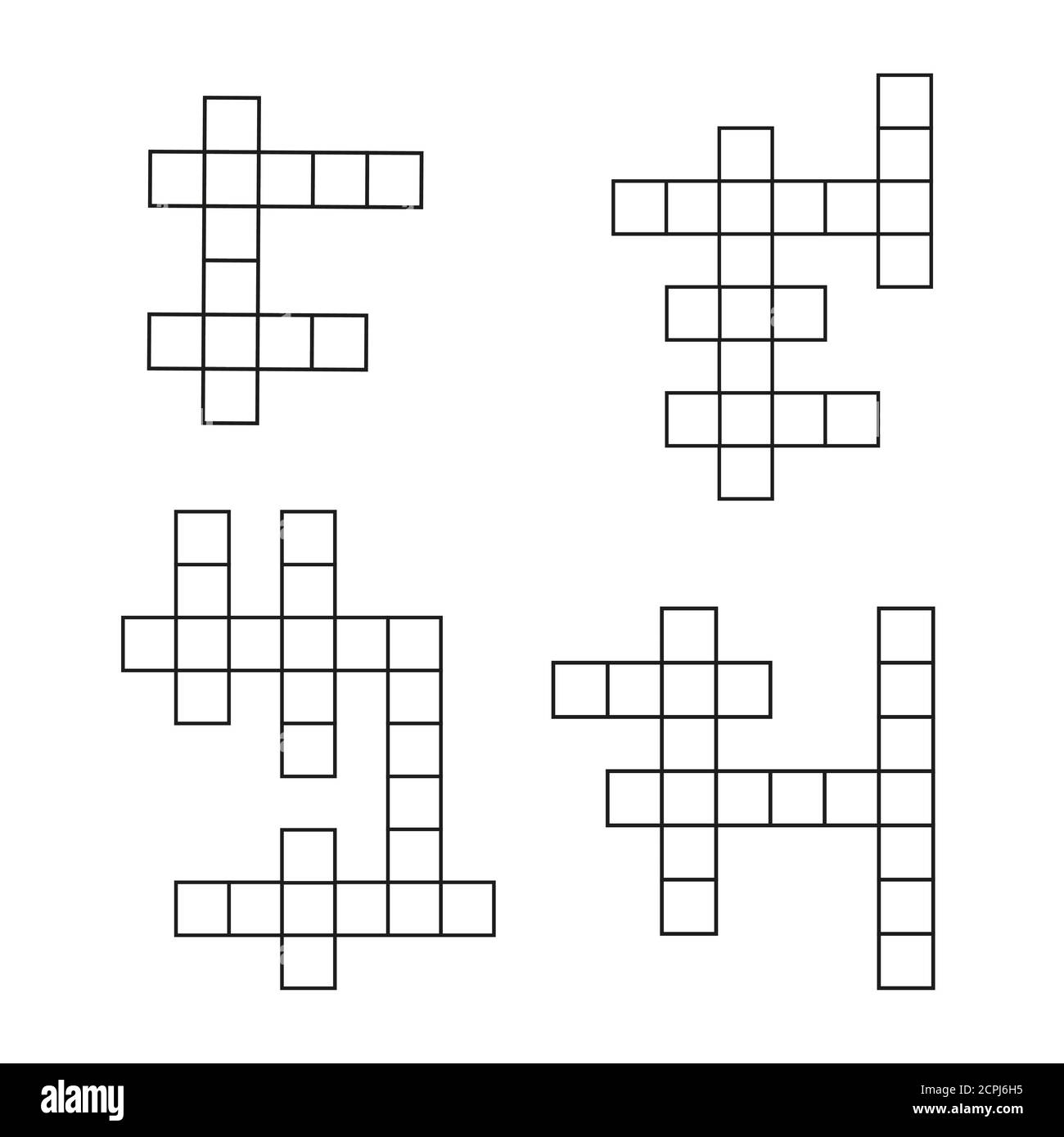 Set di icone piatte puzzle crossword. Modello di crossword vettoriale del gioco per l'illustrazione del tempo libero del cervello Illustrazione Vettoriale