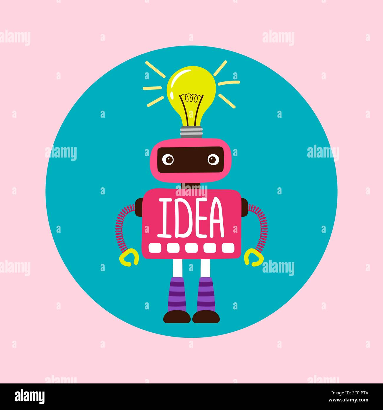 Robot cartone animato femminile con nuova illustrazione vettoriale idea. Idea di intelligenza, carattere artificiale, robot macchina e robot ai Illustrazione Vettoriale