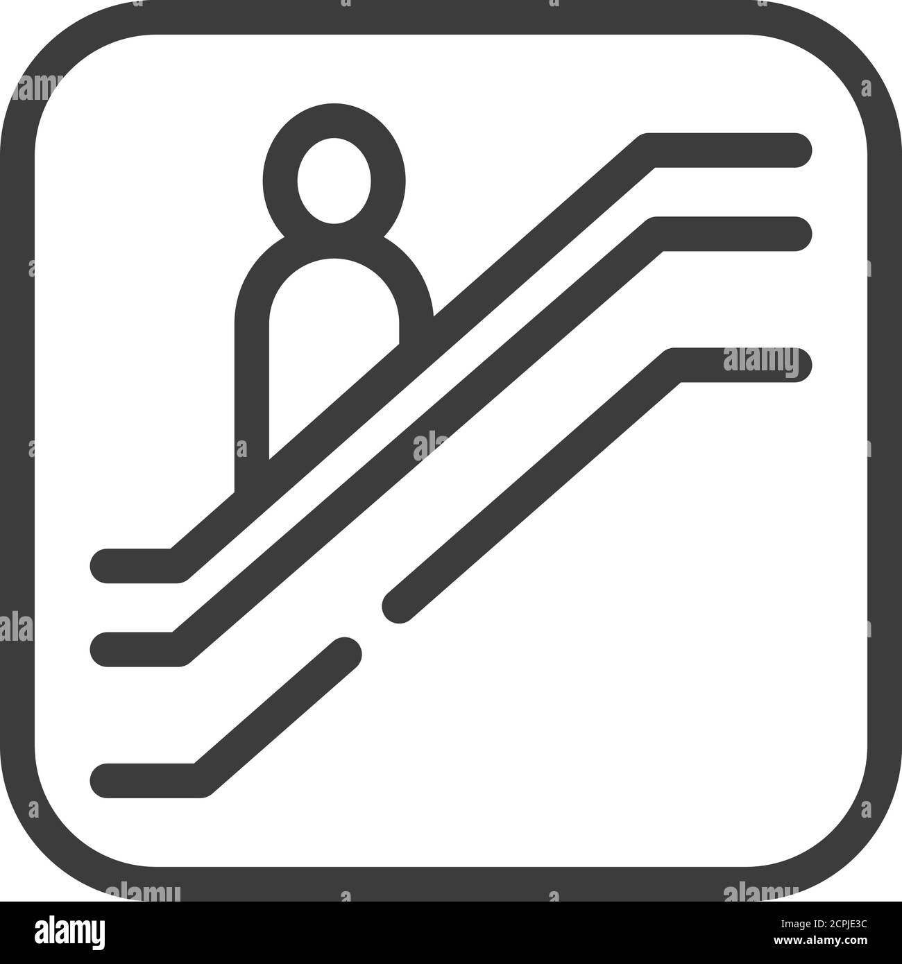 Icona della linea nera dell'scale mobili. Scala mobile che porta le persone tra i piani di un edificio. Pittogramma per pagina web, app mobile, promo. GUI UI UX Illustrazione Vettoriale