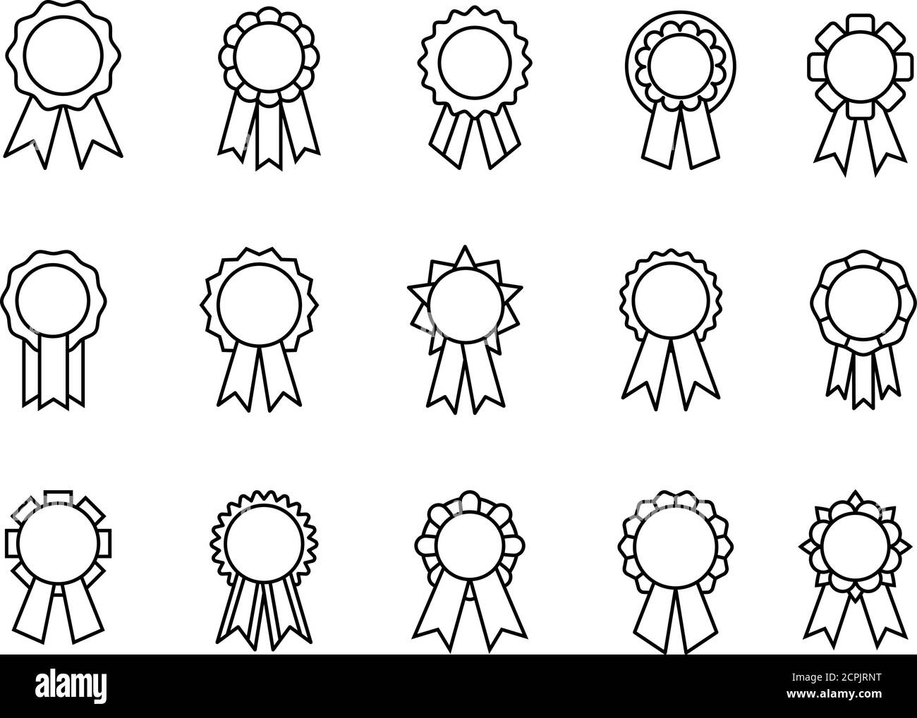 Icone delle linee dei nastri dei premi. Buoni gradi premi lineari nastro, premi sigilli o qualità controllo sottili badge, migliori rosette di certificazione, illustrazione vettoriale Illustrazione Vettoriale