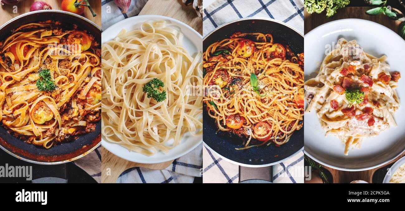 Banner alimentare. Cucina italiana, pasta mista Foto Stock