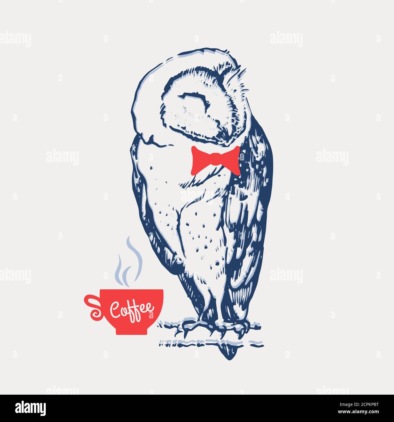 L'immagine di un gufo con prua e caffè. Illustrazione vettoriale. Illustrazione Vettoriale