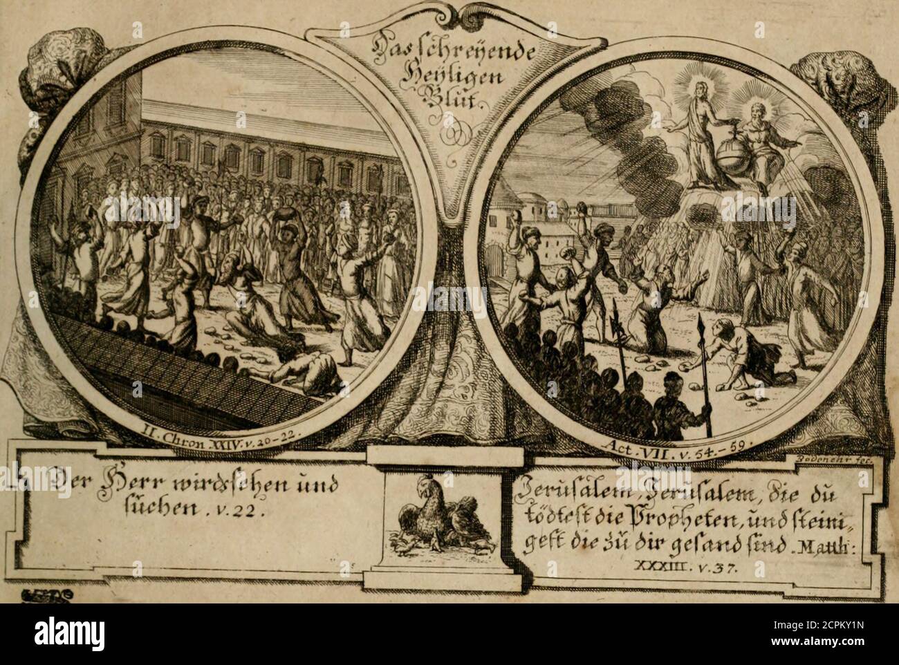 . Hundert sinn- und lehr reiche Vergleichungs-Sonnette uber die Sonn- und Fest-Tags-Evangelien, ingleichen die Apostel-Geschichte : uber welchen zugleich zwey hundert aus dem Alten und Neuen Testamento in Kupfer-Stierbaulfinich vorgestellte und Unternehrich gehörigen £ Unternehrich. Sü)t aöe. Evang. Math. XXIII. v. 54.: 59... M £ob bei* @£ eili€en ijf twtpr rädjemüerufalem>TT seadir/sa^ i^iten leibS gef« 1)6§£^tcr ein fcjatfeS itrtl)el fprcfwt/ öcmac nb tl>rc 2Bol)i&t; GT i&i) Foto Stock