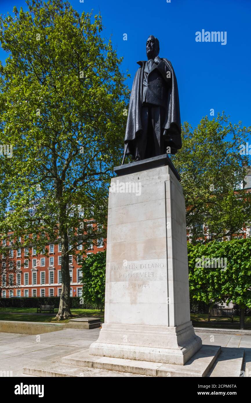 Inghilterra, Londra, Westminster, Mayfair, Grosvenor Square, Roosevelt Memorial statue Foto Stock