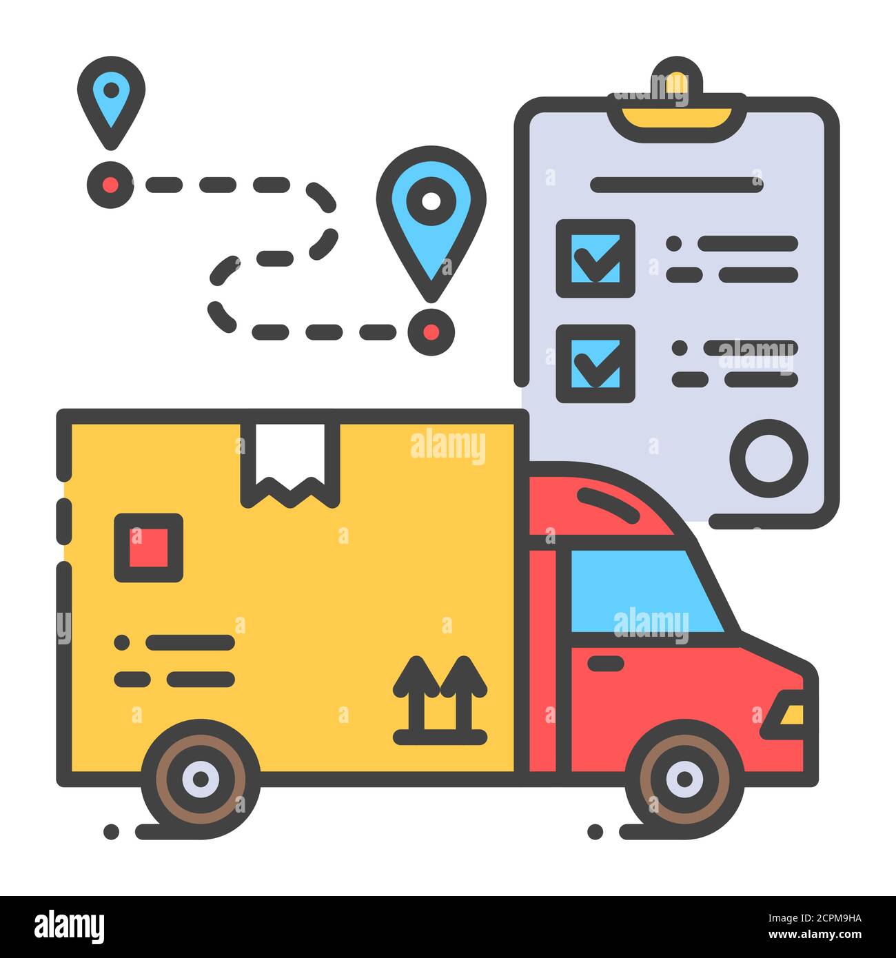 Icona della linea a colori di consegna. Cartello trasporto merci e lista di controllo. Spedizione espressa. Logistica mondiale. Firma per pagina Web, app. PROGETTAZIONE GUI UI UX Illustrazione Vettoriale