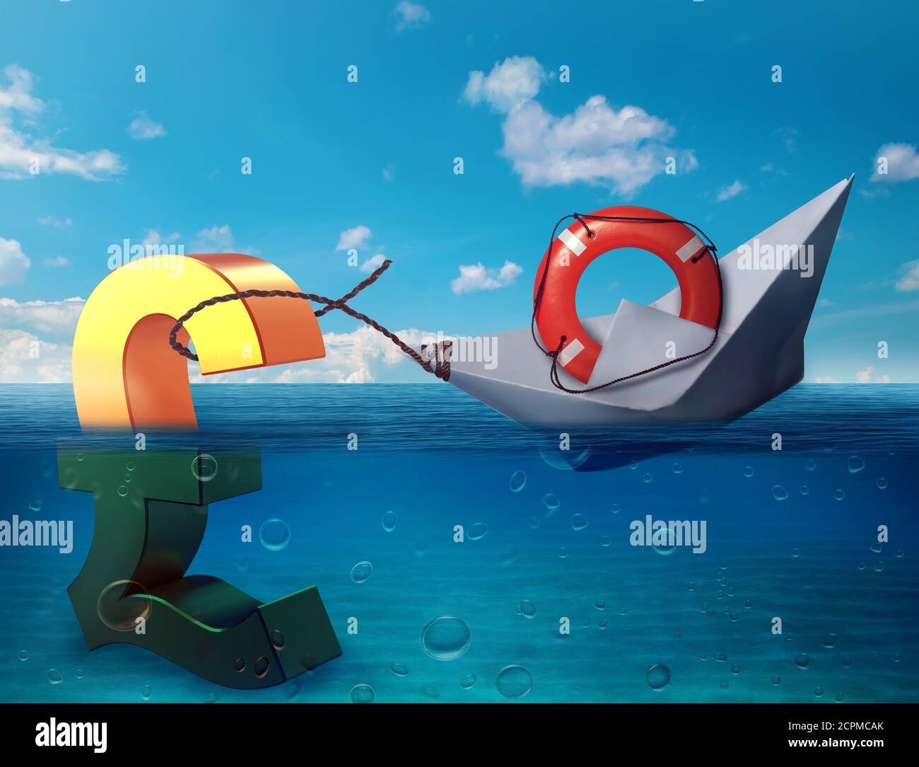 Sterlina affondando nel mare come simbolo della futura depressione economica del Regno Unito recessione e contrazioni economiche. Risultati dei sondaggi brexit. Il Regno Unito lascia il concetto di UE. B Foto Stock