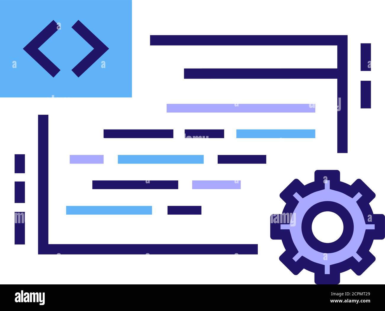 Essa forma l'icona della linea di colore. Programmazione, apprendimento della codifica. Sviluppo software. E-learning. Pittogramma per pagina Web, app mobile. PROGETTAZIONE GUI UI UX Illustrazione Vettoriale