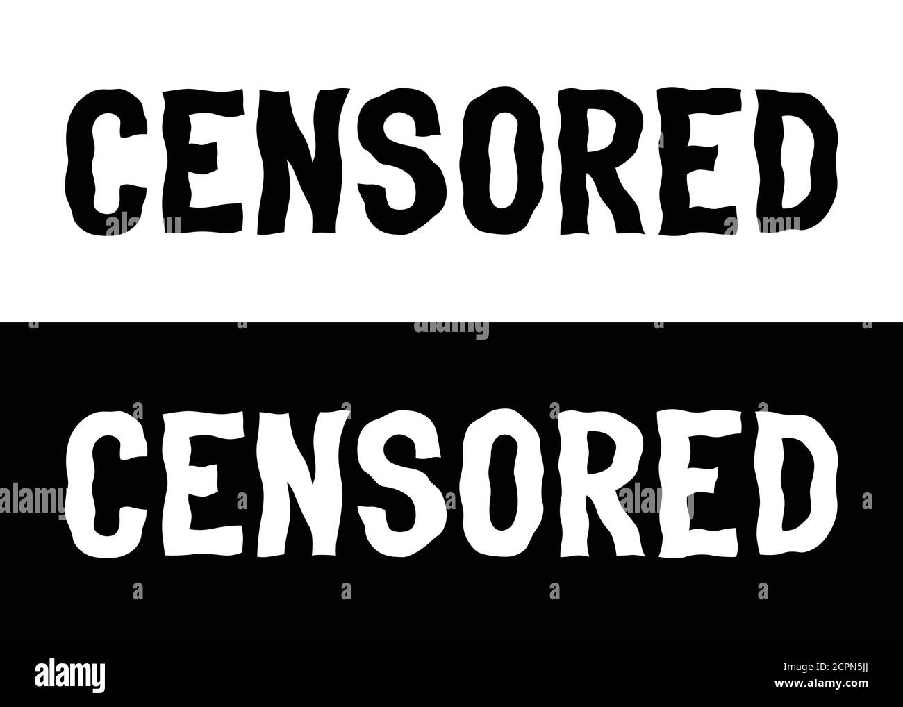 Censurato. Set di 2 lettere colorate a pennello su sfondo isolato. Bianco e nero. Illustrazione del testo vettoriale per il disegno della t-shirt, stampa, poster, icona, noi Illustrazione Vettoriale