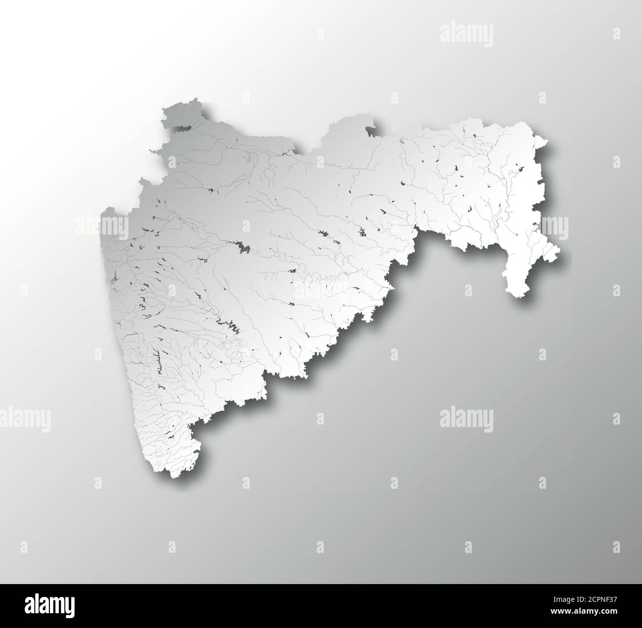 Stati dell'India - mappa del Maharashtra con effetto di taglio della carta. Fiumi e laghi sono mostrati. Guardate le mie altre immagini di serie cartografiche - lo sono Illustrazione Vettoriale