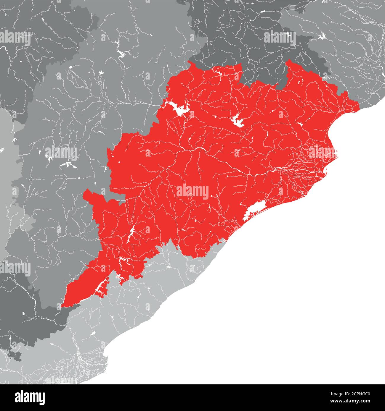 Stati dell'India - mappa di Odisha. Fatto a mano. Fiumi e laghi sono mostrati. Guardate le mie altre immagini di serie cartografiche - sono tutte molto detaile Illustrazione Vettoriale