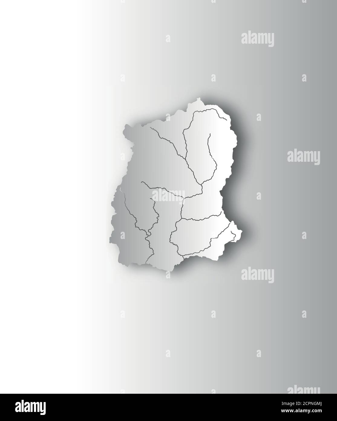 Stati dell'India - mappa del Sikkim con effetto di taglio della carta. Fiumi e laghi sono mostrati. Guardate le mie altre immagini di serie cartografiche - sono tutte v Illustrazione Vettoriale
