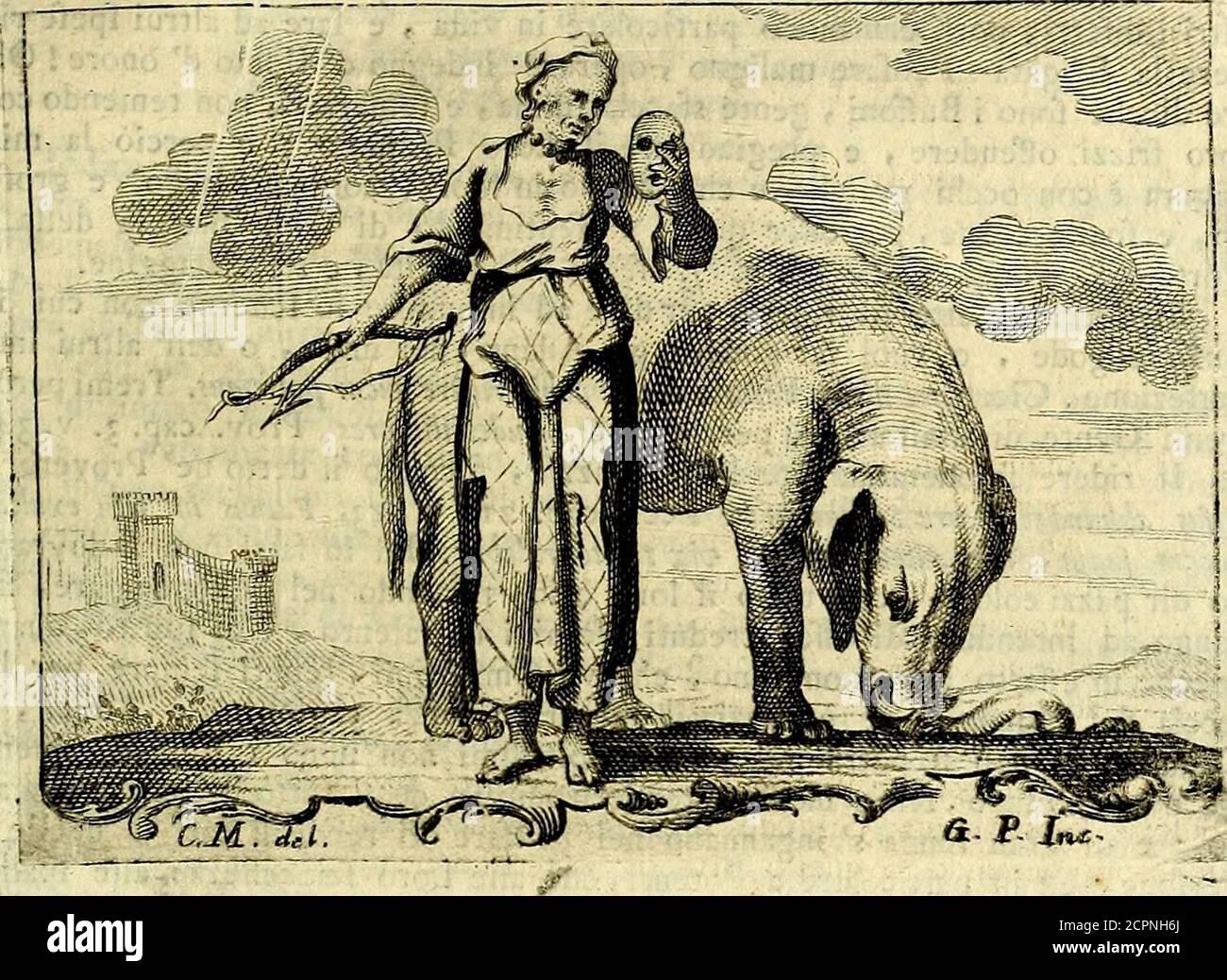 . Iconologia del cavaliere Cesare Ripa, perugino . BUFFO- T 0 M 0 P R I M O, BUFFFONERIA. Dell* cibate Cefare Orlandi. zój. Onna mal fatta, gobba, cori occhi grandi e in fuori » nafb largo nelmezzo e groffo , bocca grande, e in atto di ridere fmoderatamen-te . Pingue , e con ventre affai grande . Velia un'abita di varietà pezze»e colori . Abbia al Colo un ricco monile di Gemme . In una mano ten^-ga P arco con la frezza .Neil altra una machera, colla quale moftri dico--prirfì la caccia . Le Iha accanto un'Elefante » che con k Probofcide va-da fcavando Sorci. Il trattenere , con atteg^Iamenti, e Foto Stock