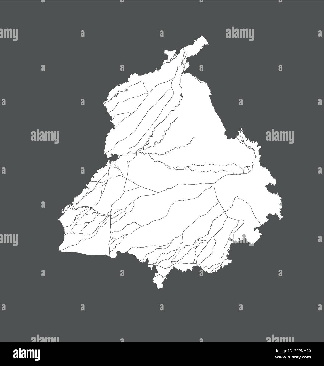 Stati dell'India - mappa del Punjab. Fatto a mano. Fiumi e laghi sono mostrati. Guardate le mie altre immagini di serie cartografiche - sono tutte molto detaile Illustrazione Vettoriale