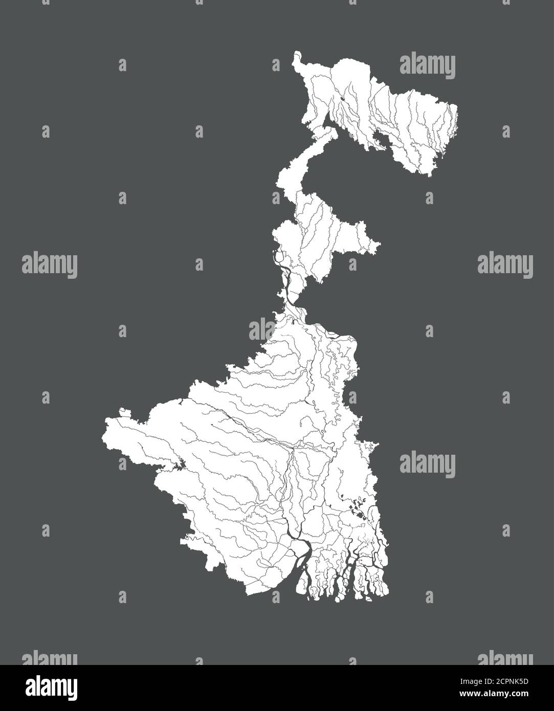 Stati dell'India - mappa del Bengala Occidentale. Fatto a mano. Fiumi e laghi sono mostrati. Per favore guarda le mie altre immagini di serie cartografiche - sono tutte molto de Illustrazione Vettoriale