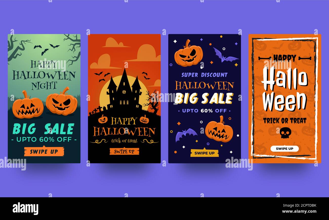 Collezione di storie di Halloween instagram. Modelli in design piatto pronti all'uso Illustrazione Vettoriale