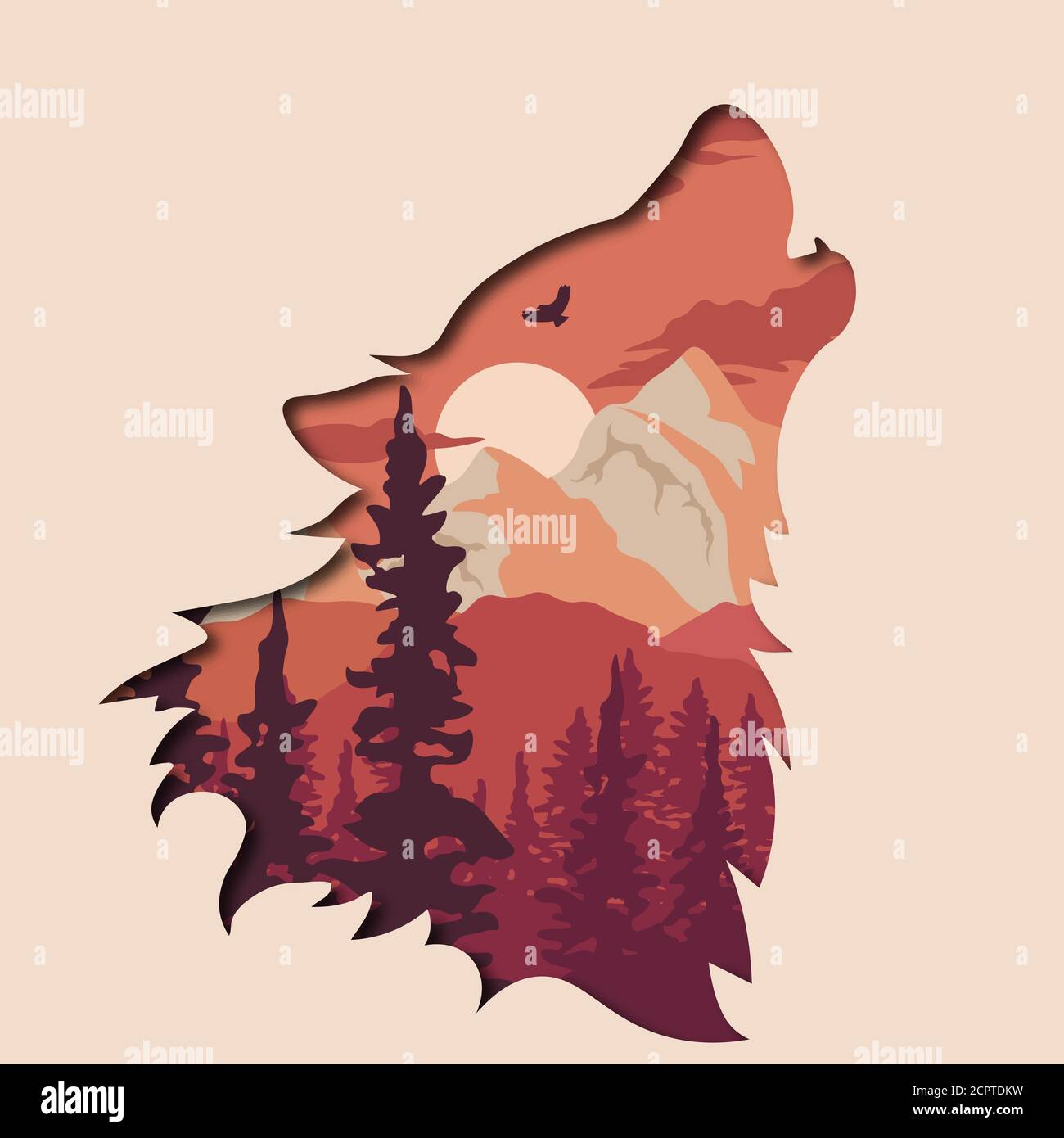 Silhouette del lupo. Natura selvaggia. Silhouette di un lupo e fauna selvatica. Logo. Illustrazione vettoriale. Immagine multistrato Illustrazione Vettoriale