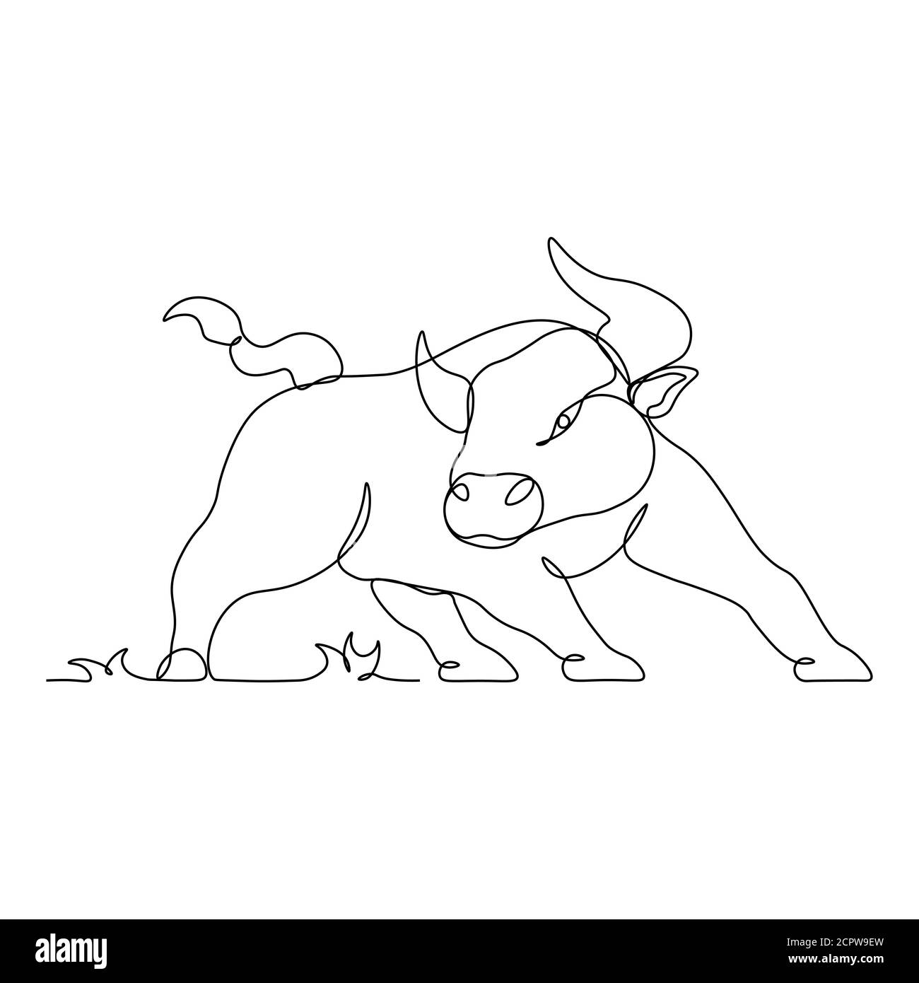 Disegno continuo di un toro simbolo di 2021. Cartolina in una riga. Elemento vacanza per perdite, calendari. Illustrazione vettoriale... Illustrazione Vettoriale