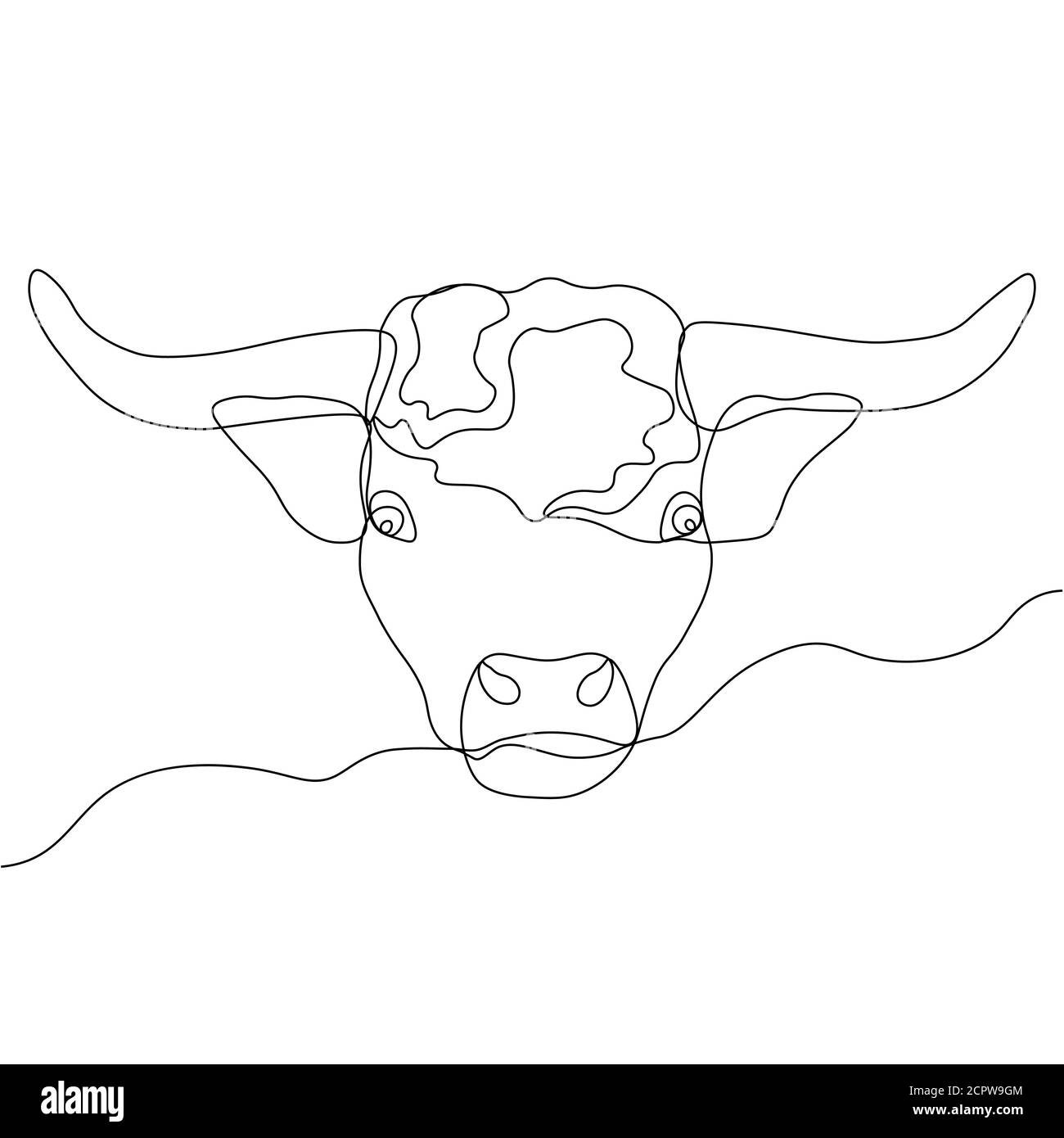 Disegno continuo di un toro simbolo di 2021. Cartolina in una riga. Elemento vacanza per perdite, calendari. Illustrazione vettoriale... Illustrazione Vettoriale