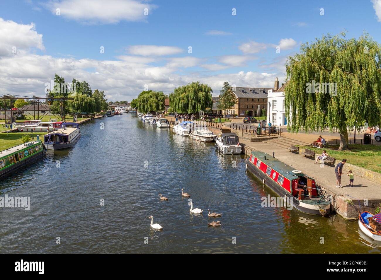 Barche sul fiume Great Ouse a Ely, Cambridgeshire, Regno Unito. Foto Stock