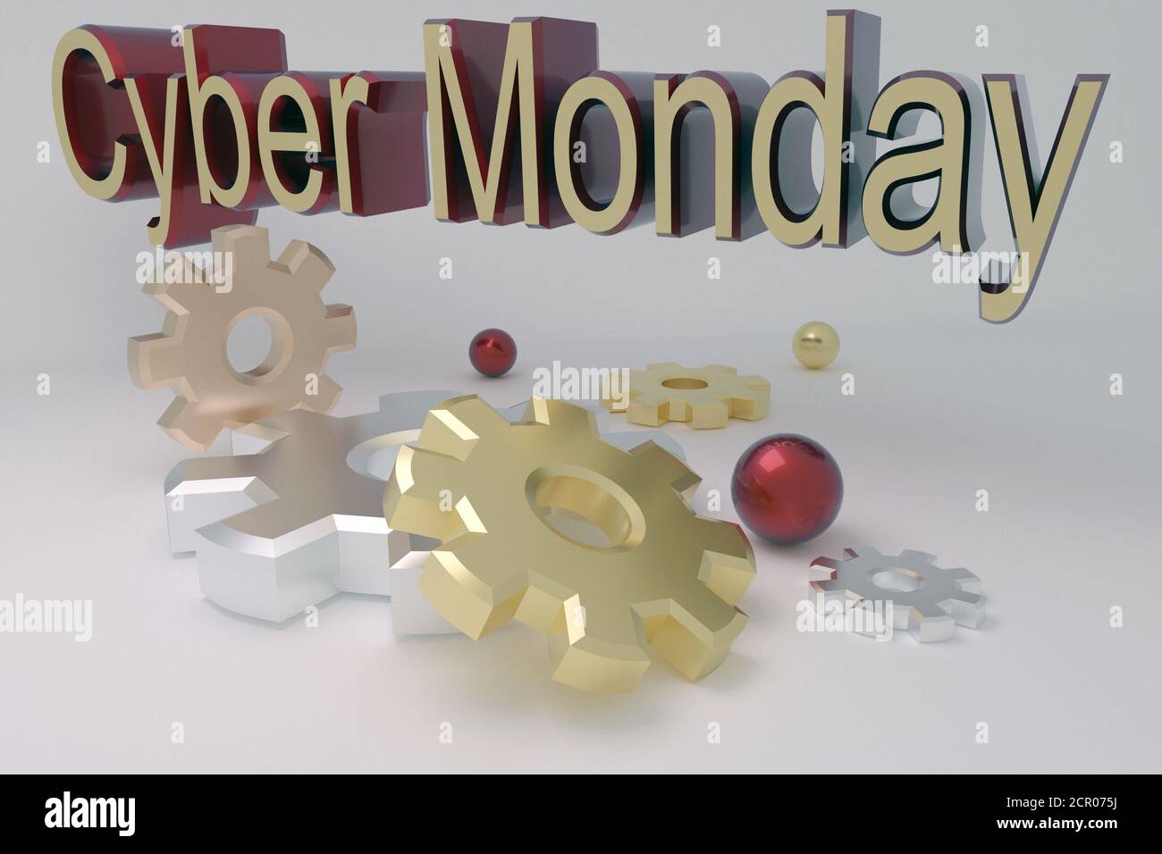 Cyber Monday. Banner di rendering 3D per Cyber Monday con ingranaggi su sfondo chiaro Foto Stock