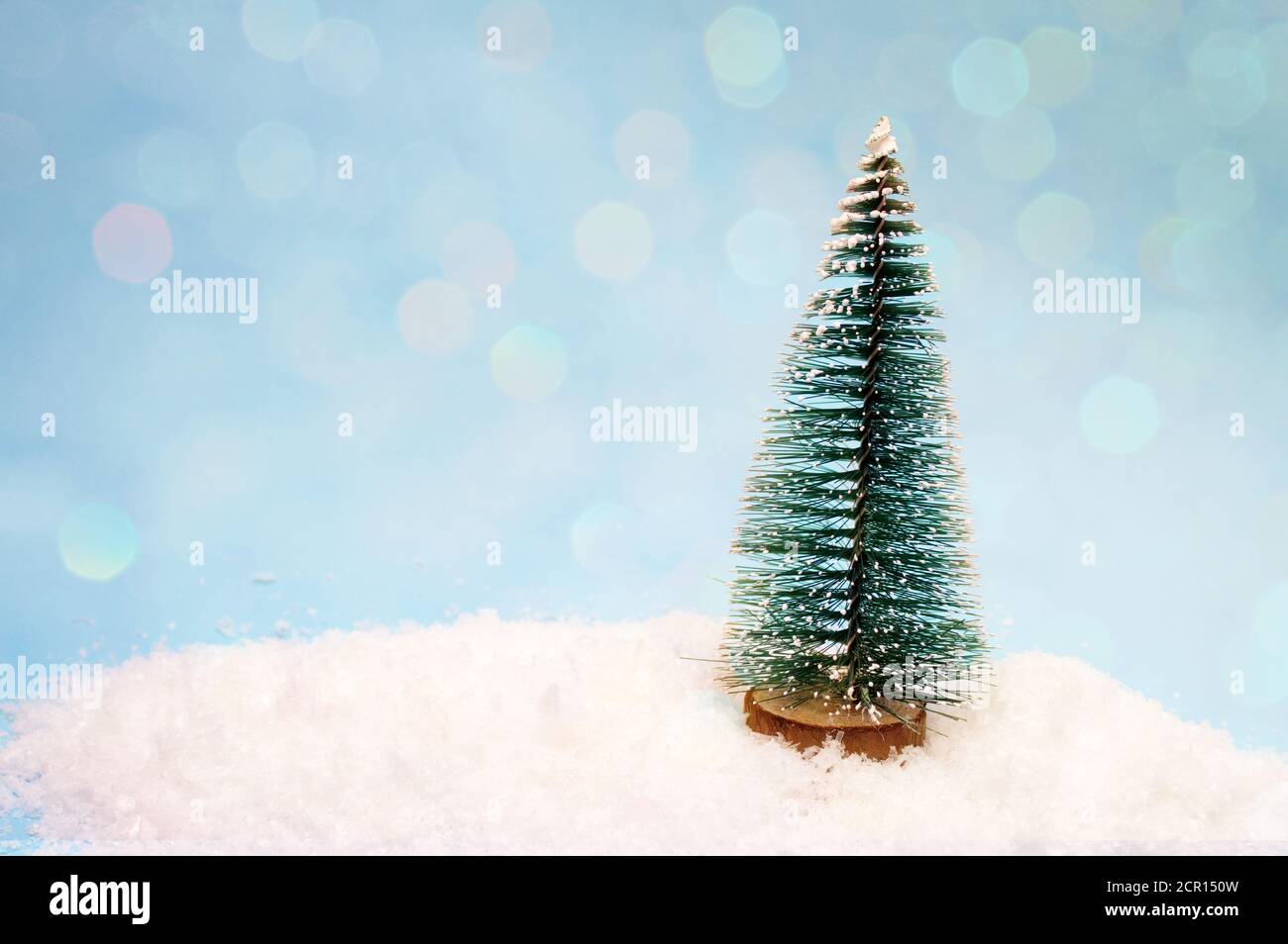 Un piccolo giocattolo albero nella neve, un banner per il sito testata Foto Stock