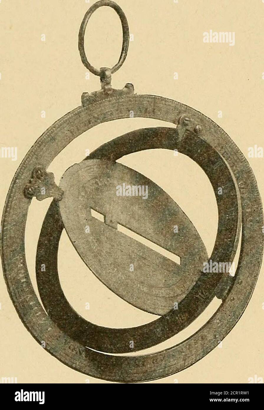 . Quadranti del sole e rose di ieri; delizie del giardino che sono qui mostrate in ogni verità e sono inoltre considerate come emblemi. Questo quadrante, che wasgrandemente usato in Inghilterra nel XVII e nell'coscia-secolo. Si tratta, come si vede nell'illus-tractation, di una specie di armillarisfera che mostra il circlesdell'equatore e il meridiano insieme all'asse polare (la barattraverso il centro), Che è contrassegnato con i nomi dei mesi e ha onit uno gnomone scorrevole con un piccolo foro nel centro.il tutto è imperniato a-gether in una mannertale che può essere appiattito fuori(e così è mostrato a pagina Foto Stock