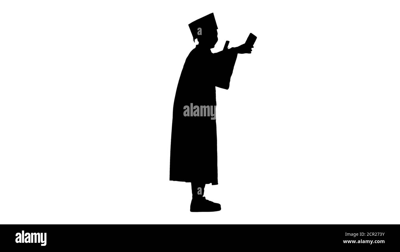 Silhouette femmina felice laureata in possesso di diploma e fare se stessi Foto Stock