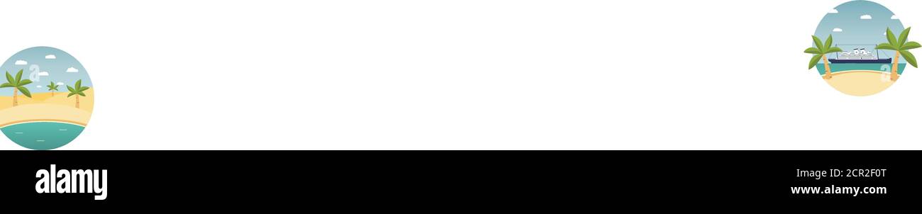 Paesaggio estivo di spiaggia tropicale con palme e nave da crociera liner.Travel banner.Ocean nave da crociera Liner alle isole. Illustrazione Vettoriale