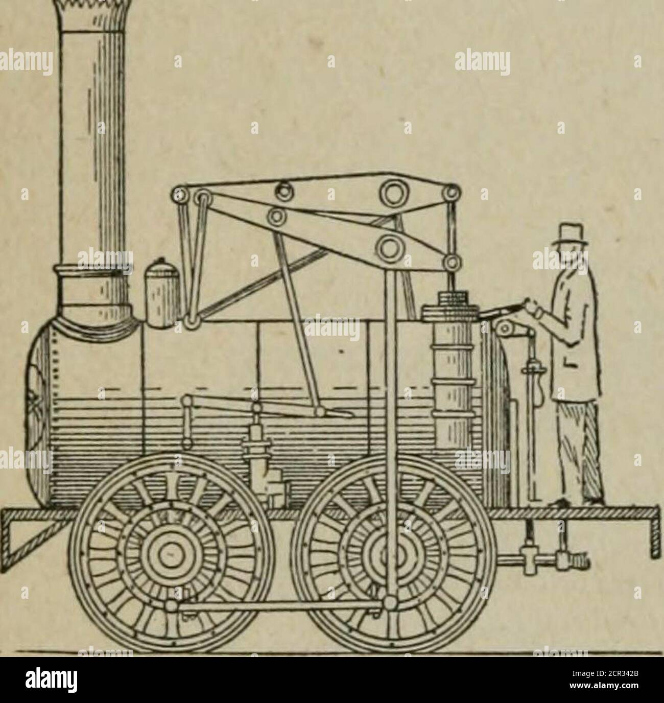 . Revisione e ampliamento della scienza delle ferrovie. Omotiva in questo periodo, Uno posseduto dalla Stockton e Darling-ton strada aveva sei ruote accoppiate e potrebbe trafilare trentadue automobili di cento e trenta tonnellate di carbone su un livello al tasso di cinque miglia per hour.The cilindri erano undici pollici di diametro, e aveva un colpo di venti pollici. Le ruote motrici avevano un diametro di quattro piedi. 28 ATTREZZATURE FERROVIARIE la popolazione degli Stati Uniti che ha avuto la bravolta di successo della locomotiva in Inghilterra, il Delaware & Hudson Canal COM-pany, nel 1828, ha inviato il suo agente in Inghilterra a buyrails e. Foto Stock