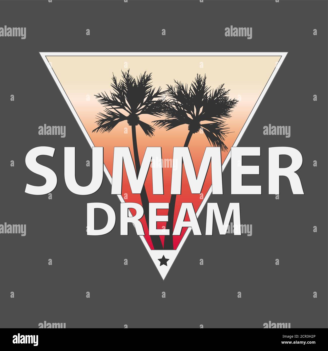 ESTATE SOGNO LOGO Handmade Palms alberi stile retrò. Stampa textured dell'abbigliamento alla moda. T-shirt grafica vintage illustrazione vettoriale etichetta badge Illustrazione Vettoriale