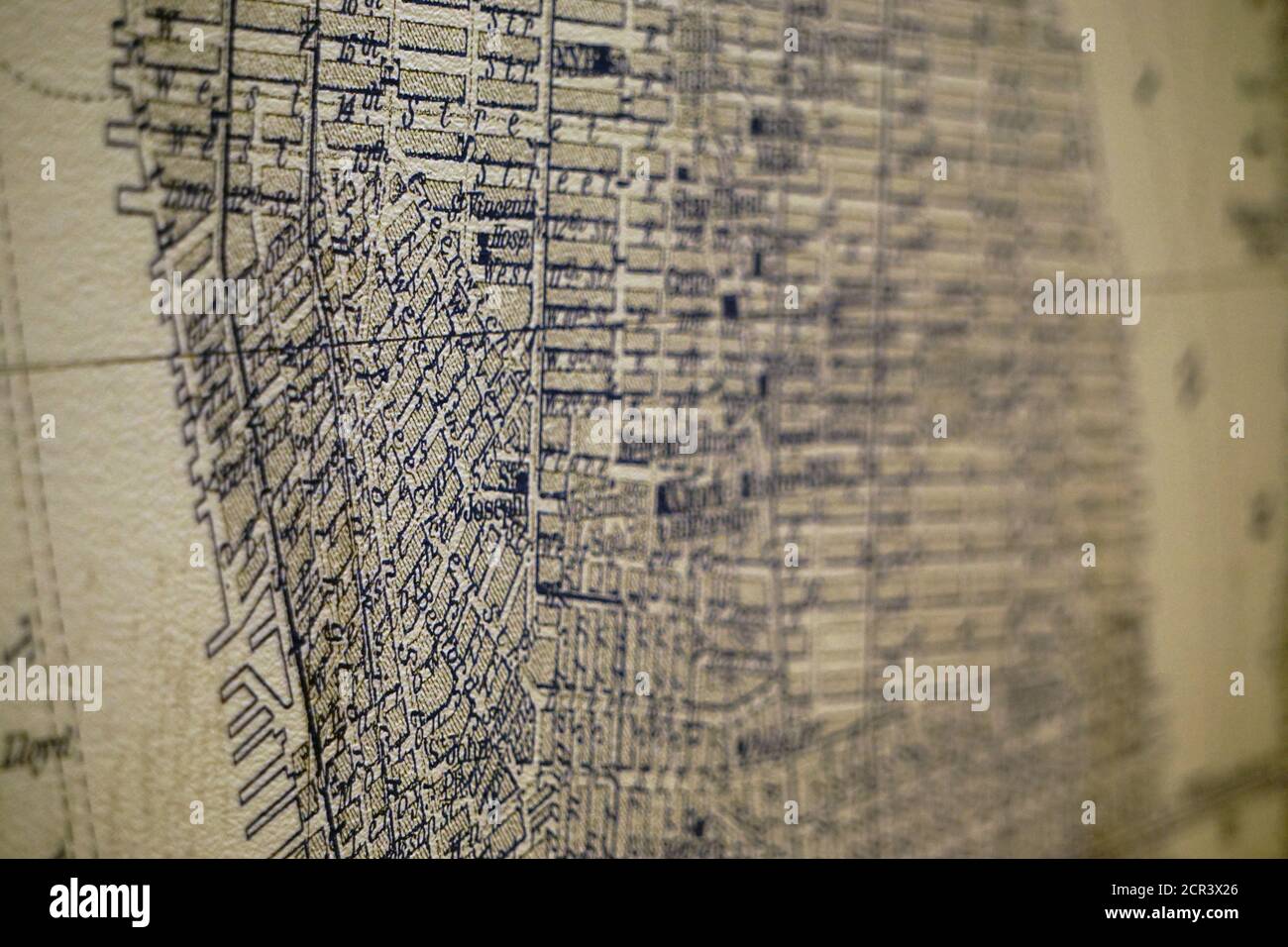 Cartografia d'epoca vista ravvicinata della città Foto Stock