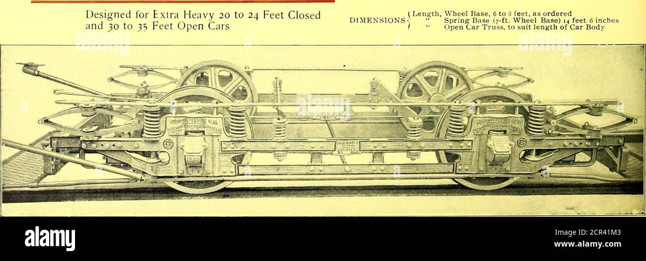 . Il giornale ferroviario di strada . Extra FORTE, extra LUNGO Metropolitan Special. Questo carrello è stato progettato espressamente per il modello Extra Long (22 ft. Chiuso: 32 m su tutti) Cars elettrici a condotto della iVletMetropolitan Street Railway Co. Di New York, dove 100 sono in uso che a volte una velocità di venti niles un'ora senza oscillazione. .stri^:et giornale ferroviario. PECKHAMS lungo: Passo. N. 26. CARRELLI AD ALTA velocità progettati espressamente per le ferrovie elettriche Suburbane e Interurban. Foto Stock