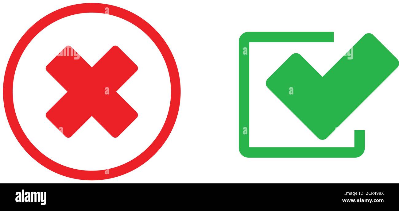 Segno di spunta verde e simbolo X rosso. Sì, icona NO Illustrazione Vettoriale