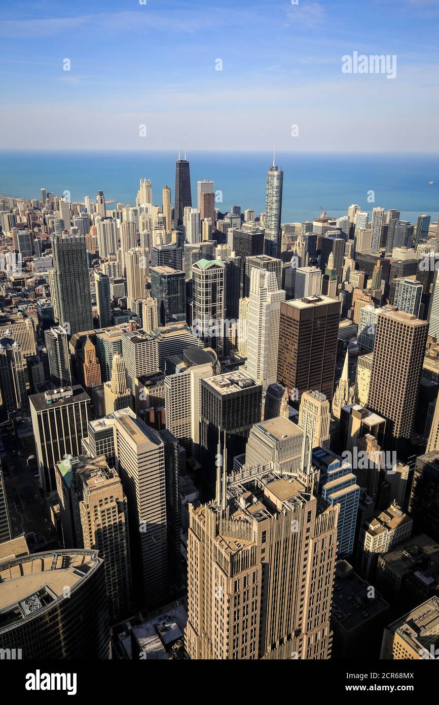 Skyline con il lago Michigan, vista dal John Hancock Center, Chicago, Illinois, Stati Uniti, Nord America Foto Stock