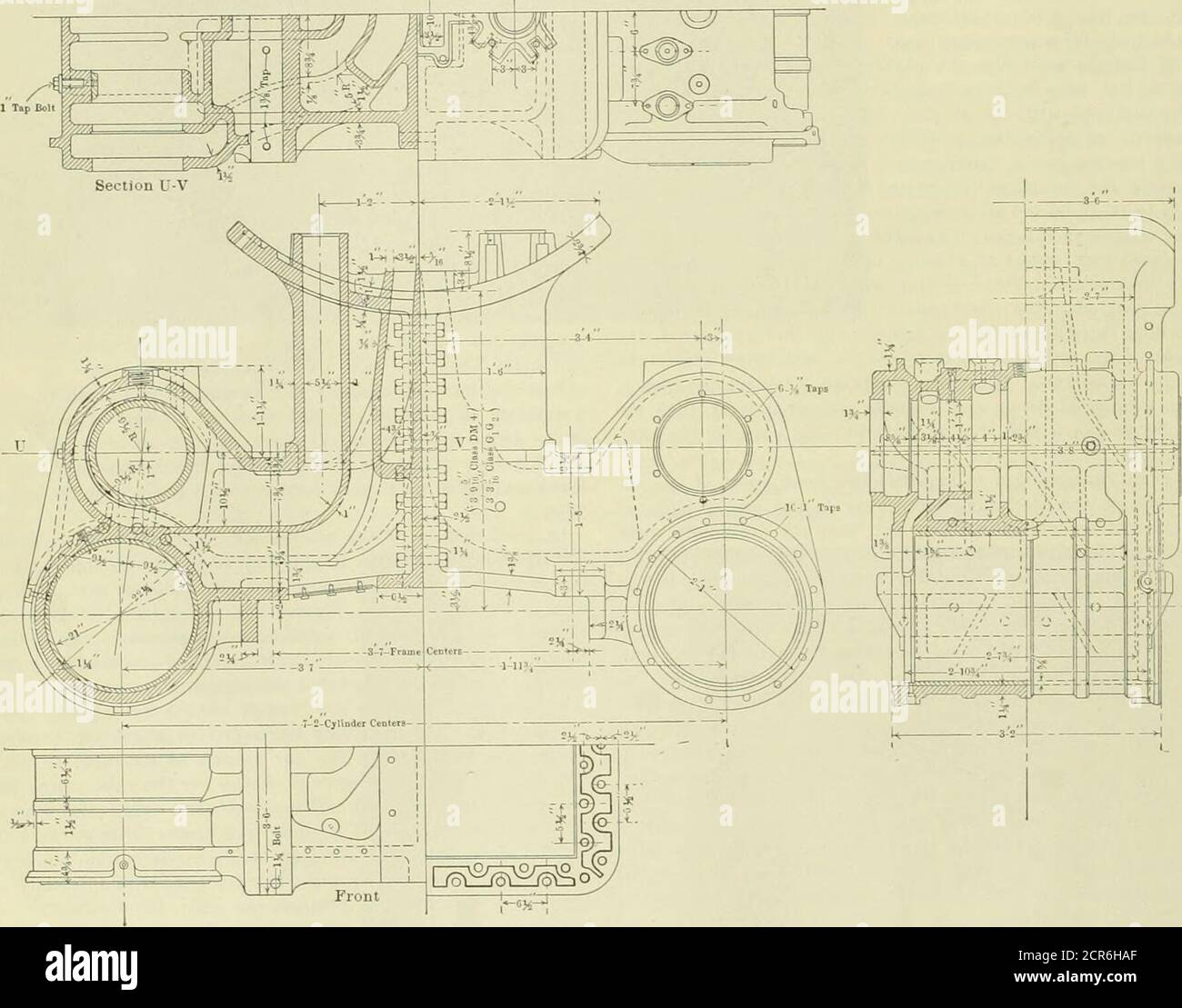 . Ingegnere americano e giornale ferroviario. Una ferrovia del Pacifico. III. Negli articoli precedenti, alle pagine 126 e 161, è stata evidenziata l'applicazione verosimigliera delle parti di locomotiva standard recentlyadottate dalla Canadian Pacific Railway per l'impiego sui tre tipi di motori standard, vale a dire, Pacifico, a dieci ruote e consoli, e una descrizione generale, con dimenzioni, delle classi tipiche di ciascun tipo è stato dato. In adottato che è intercambiabile con le classi M4, D10 e D11 e differisce dai cilindri utilizzati sulle classi Gland G2 solo per l'altezza e il raggio della sella. Thisdesi Foto Stock