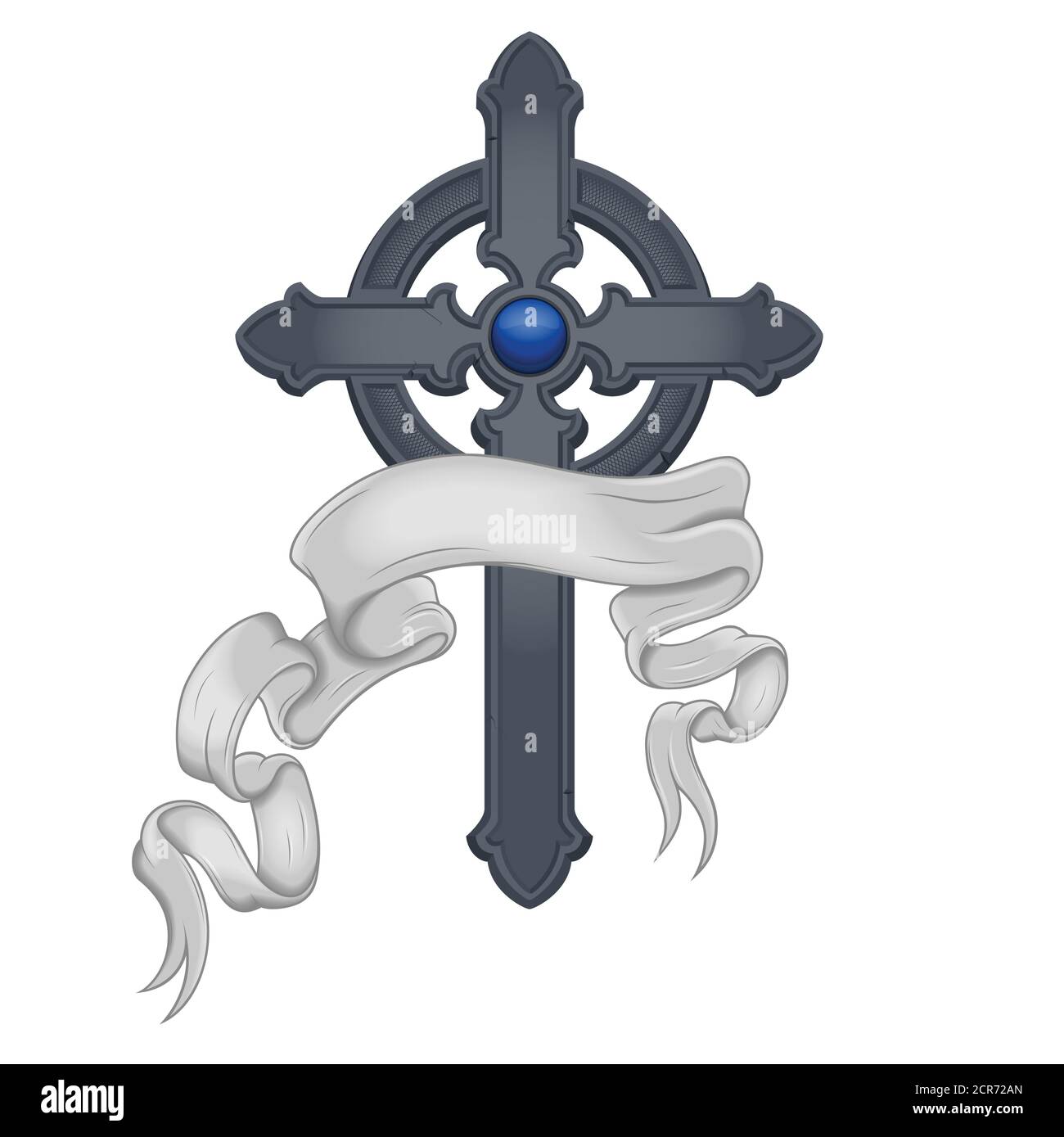 Illustrazione di una croce circondata da un nastro, tutto su sfondo bianco Illustrazione Vettoriale