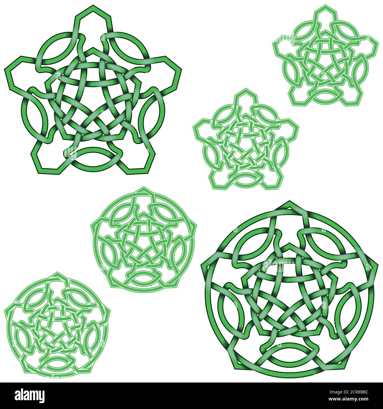 Illustrazione vettoriale di stelle a cinque punte in stile celtico con cerchio, facile da modificare e cambiare colore, il tutto su sfondo bianco. Illustrazione Vettoriale