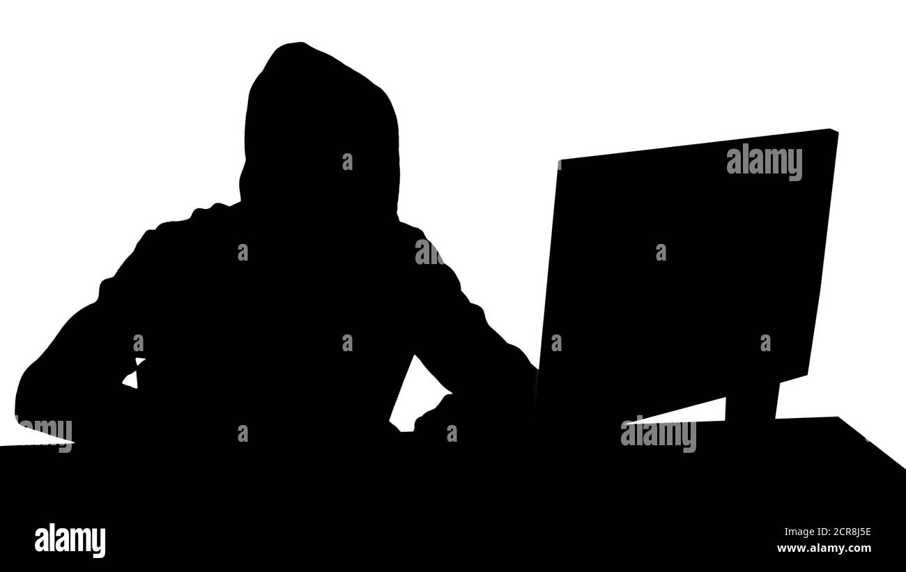 Silhouette Hacker in codice di rottura occhiali. Foto Stock