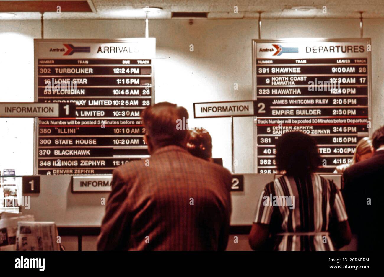 Amtrak informazioni e biglietteria di Chicago's Union Station, uno dei più trafficati in corporation di sistema, Giugno 1974 Foto Stock