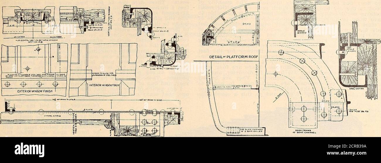 . Meccanico principale ferroviario [microforma] . Fig. 4 – Automobile passeggero con sottotelai in acciaio. Luglio 1904. MECCANICO PRINCIPALE FERROVIARIO 281. Fig. 40. Travi di piastra, battitacco laterale e montanti in ferro di canale Fig. arf. Tetto della piattaforma e montante della portiera. Piastre VZ -pollici larghe 24 pollici sulla parte superiore. I montanti tra il ad esso, e una piastra laterale rigida che li collega alla parte superiore, thewindows sono fatti di 6-pollice canali che si estendono da tutta la costruzione essendo strettamente legati insieme. E 'dal pavimento al tetto. Le piastre longitudinali sono 6-inch Z barre, probabile che il primo costo e il peso di un'automobile di this15.6 libbre per piede e rubare Foto Stock