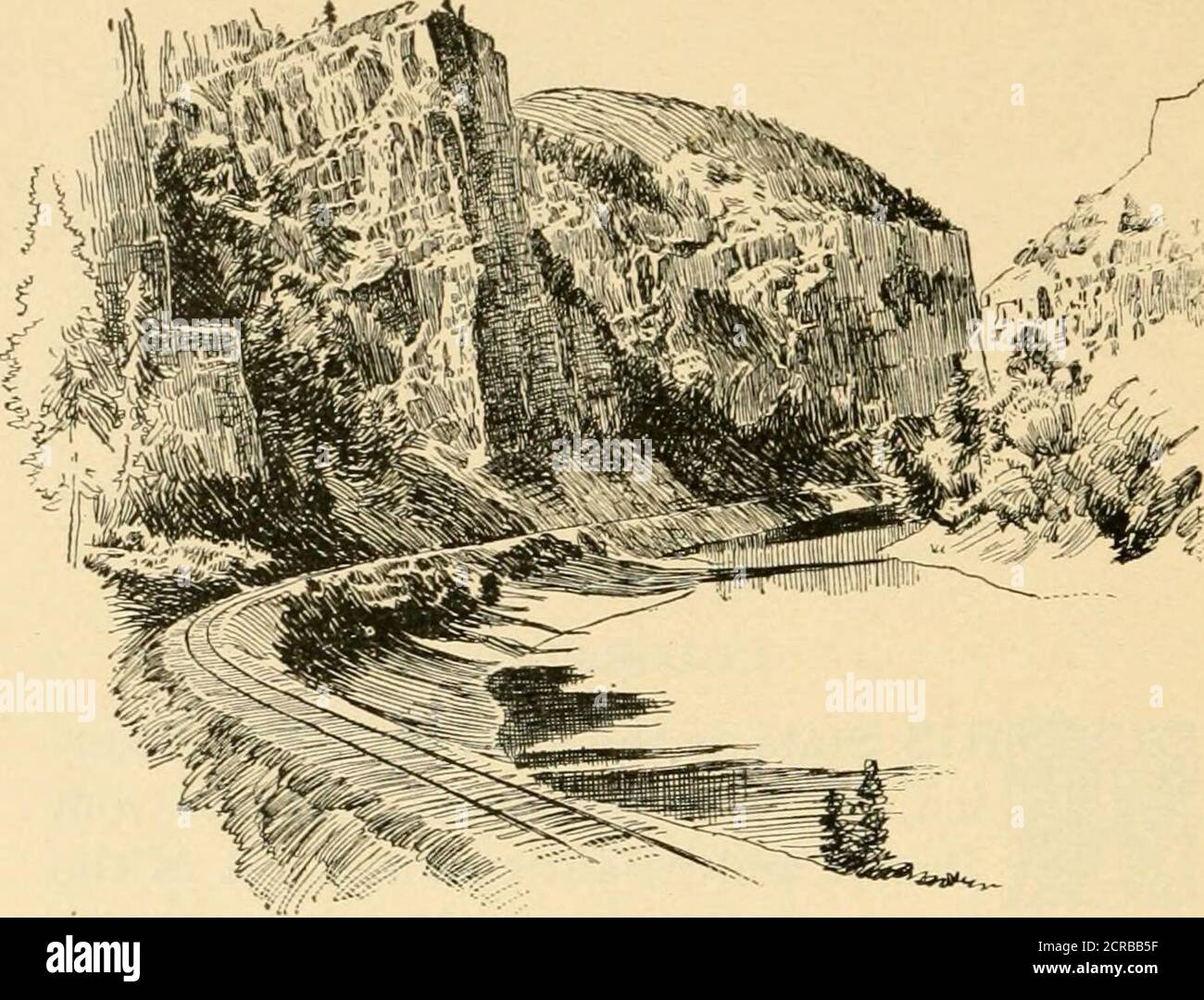 . In California e indietro; . Ude supera 14,000. Essere-tra le gamme si trovano numerosi parchi, ampi bacini di grande fertilità e superamento loveli-Ness, diversificati da foresta, lago e ruscello, e loro stessi esaltati ad un'altitudine di 10,000 a 8.000 piedi. I precipitosi bacini idrici di questa terra titanica danno vita a fiumi importanti come il J^latte, l'Arkansas, il Rio Grande del Norte e il Grand, i cui ninfici, salvo dove occasionalmente si attraversano i parchi alluvionali, sono segnati da fiercecataratte e gole cupe. I canoni del Grand River non sono stati raramente confusi Foto Stock